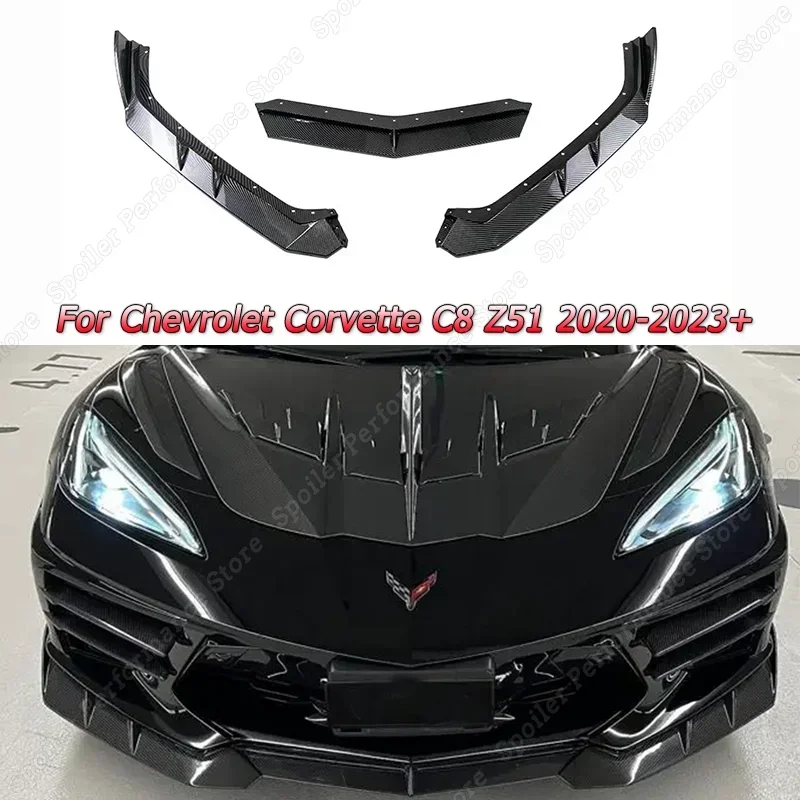 Глянцевый черный Диффузор для сплиттера переднего бампера автомобиля Chevrolet Corvette C8 Z51 2020 2021 2022 2023+ Тюнинг автомобиля из АБС-пластика