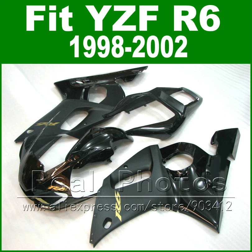 Горячая распродажа Пластиковых деталей для YAMAHA R6 комплект обтекателей 1998 1999 2000 2001 2002 черный YZF R6 обтекатели 98-02 кузов