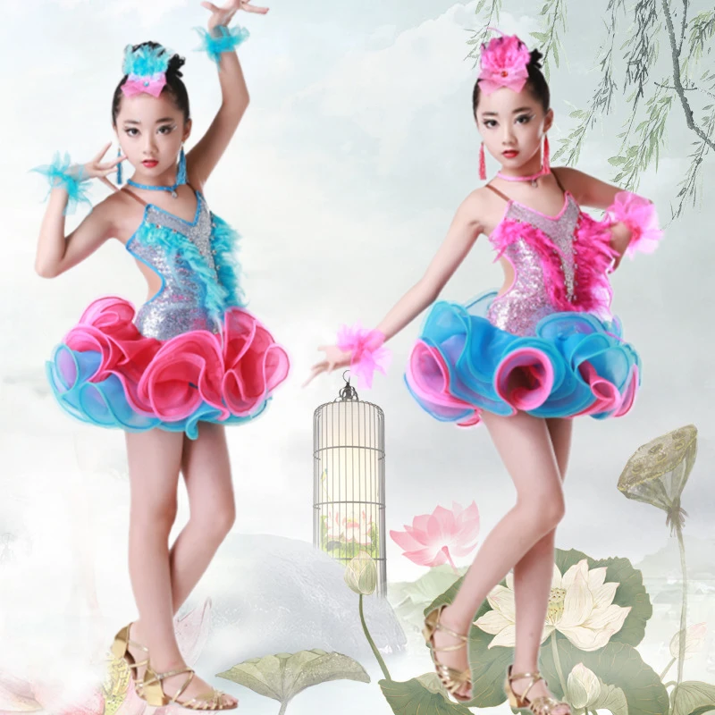 Детская профессиональная одежда для латиноамериканских танцев, яркая юбка для латиноамериканских танцев с бриллиантовой кисточкой, детская одежда для латиноамериканских игр