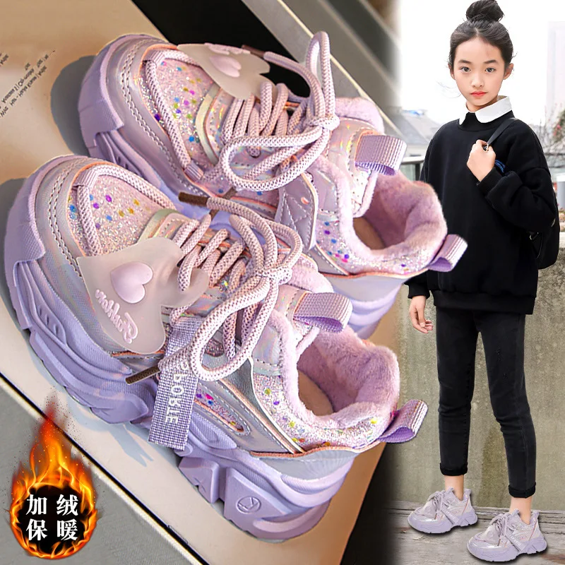 Детские термокедры с флисовой подкладкой 3023, зимние новые хлопчатобумажные туфли для папы и принцессы для девочек с маффиновыми подошвами
