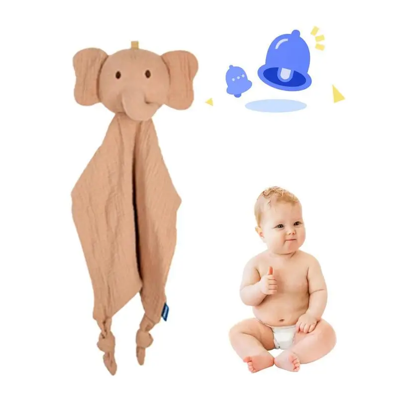 Детское успокаивающее полотенце с милым мультяшным дизайном в виде животных, нейтральное защитное одеяло со встроенным колокольчиком, муслин из органического хлопка Animal Baby