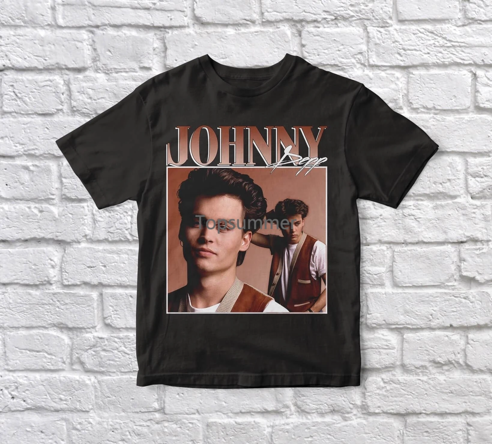 Джонни Депп, винтажная черная футболка унисекс 90-х, мужская футболка
