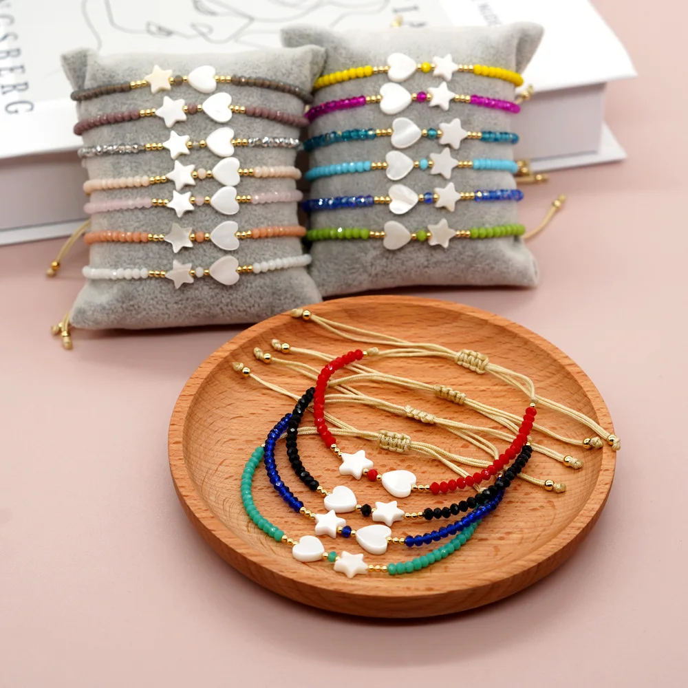 Дизайнерский браслет в виде ракушки Vlen в форме сердца и звезды для женщин, Многоцветные Хрустальные браслеты, Позолоченные Ювелирные изделия с регулировкой 18 карат, подарок