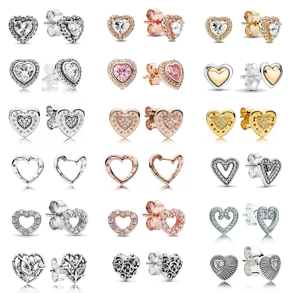 Европа Стерлингового серебра 925 Пробы Pan Moments Серьги-гвоздики в виде сердца для девочек, подарок ювелирных изделий на День рождения для женщин