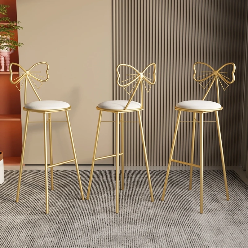 Европейский золотой барный стул Роскошный Металлический из искусственной кожи Современные Высокие барные стулья Белая мебель для гостиной