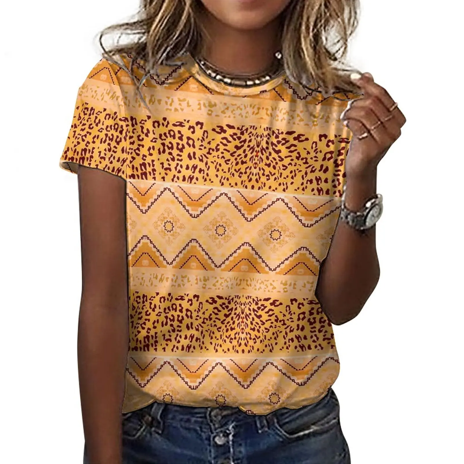 Женская модная футболка с коротким рукавом, женская блузка с леопардовым принтом, классические футболки для женщин