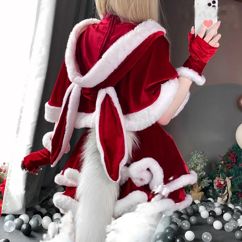 Женская Рождественская Рождественская леди, Костюм Санта-Клауса для косплея, Сексуальное женское белье, Милое бархатное платье, Накидка, наряд для девочки-кролика, Униформа для горничной