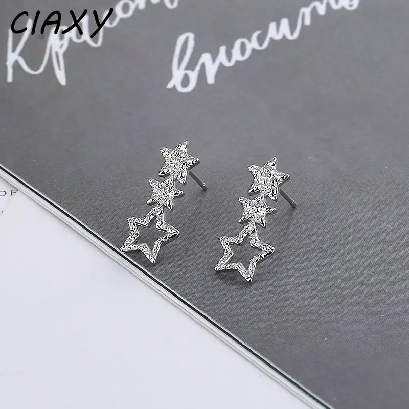 Женские серьги-гвоздики CIAXY серебристого цвета с выдолбленными пятиконечными звездами, Корейские модные ювелирные изделия с накладкой в виде звезды