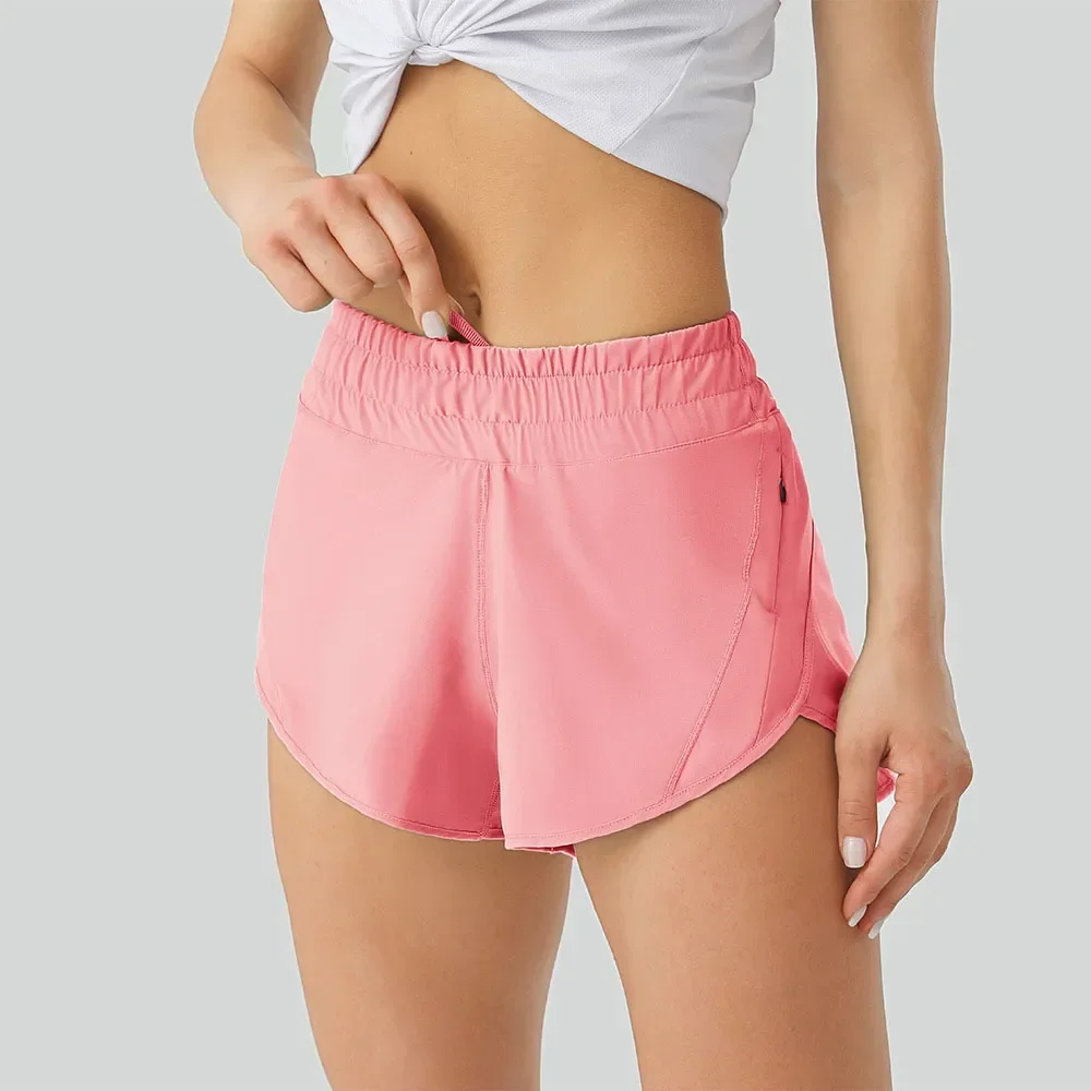 Женские спортивные шорты для йоги яркого цвета Lulu с подкладкой и 3-дюймовым карманом на боковой молнии сбоку, шорты для тренировок в тренажерном зале для бега