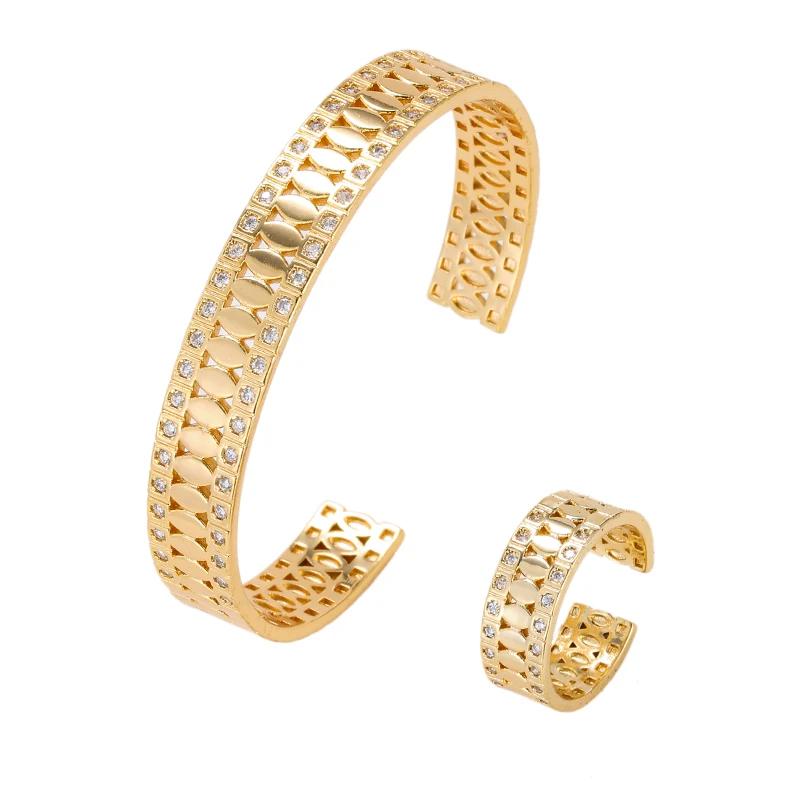 Женский открытый браслет-кольцо из двух частей, 3A циркон, высокое качество, выдалбливают, дизайн, модные украшения