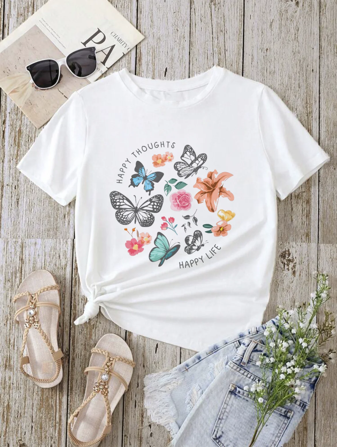 Забавная футболка с модным принтом 90-х, женская летняя одежда с принтом бабочки, повседневная новая футболка с коротким рукавом.