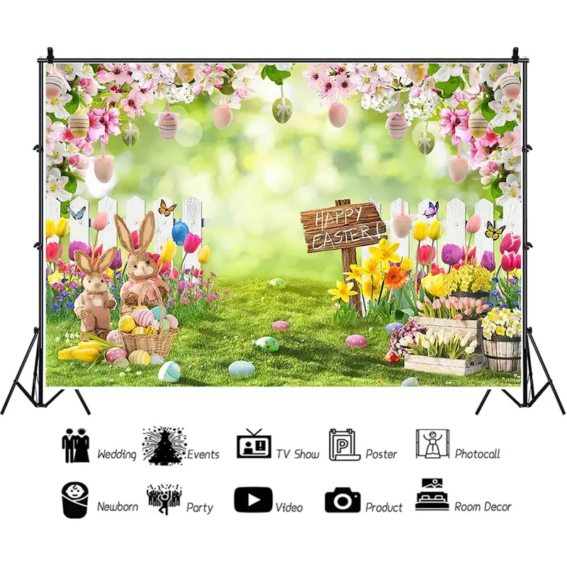 Зеленый Весенний Фон для фотосъемки на Пасху, реквизит, Заячьи кролики, Разноцветные яйца, Деревянный фон для фотостудии VV-14
