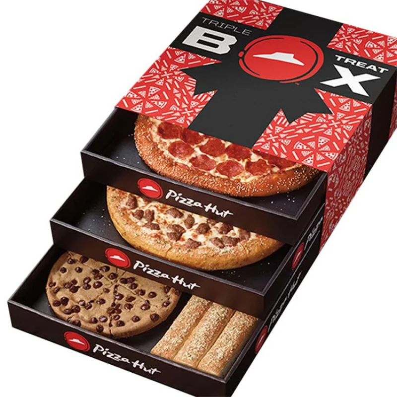 Индивидуальный логотип фабрики productOEM Нестандартного размера Упаковка для пищевых продуктов Картонные Бумажные коробки Коробка для пиццы с тройным угощением