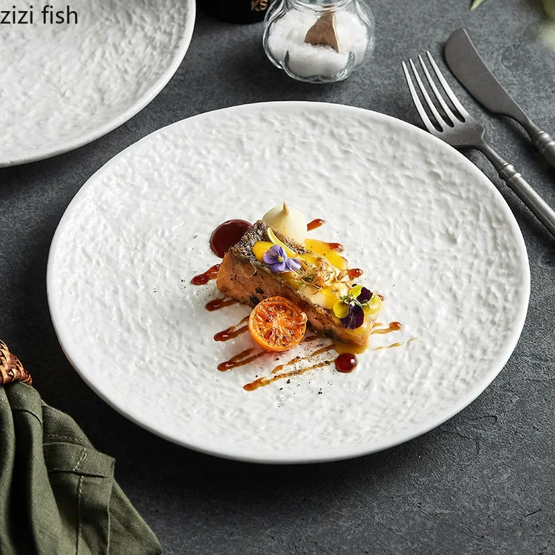 Керамическая мелкая тарелка с рисунком из чистого белого камня Ресторанная тарелка для стейков, десерта, суши, фирменной посуды молекулярной кухни