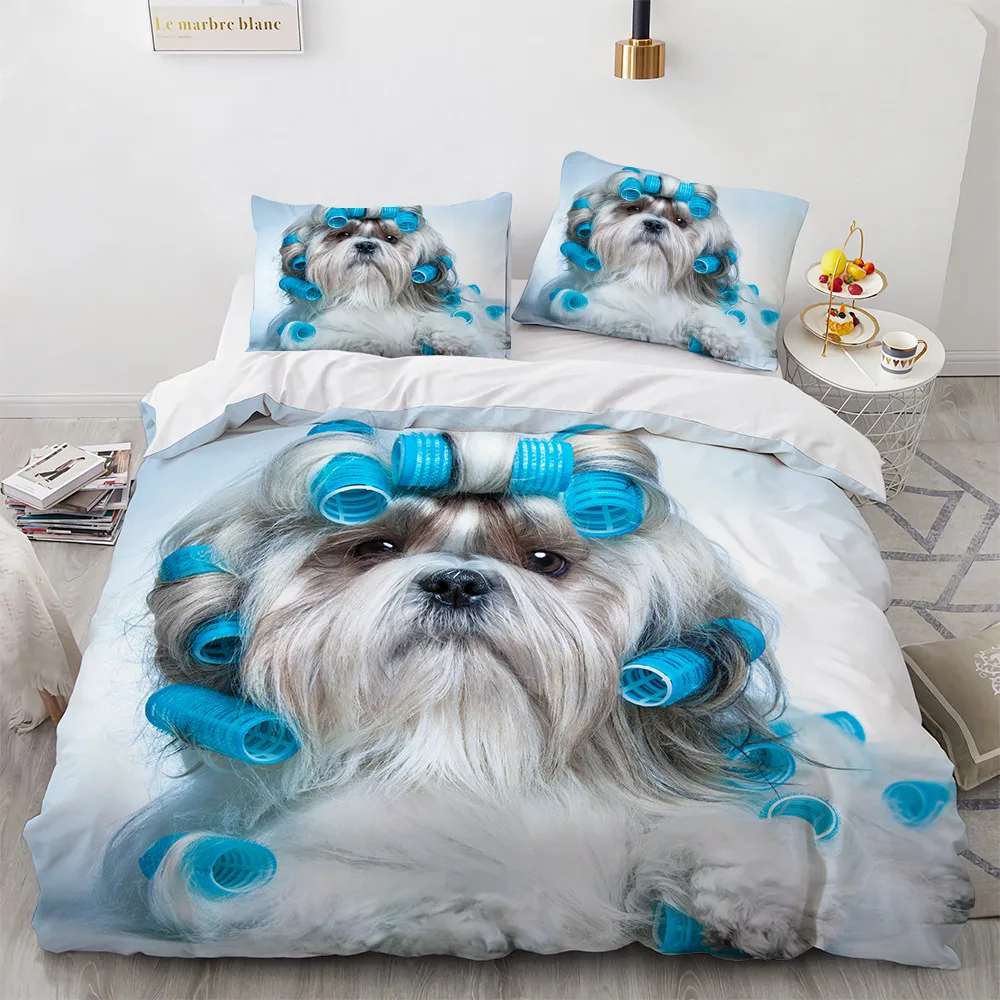Комплект пододеяльников для пуховых одеял с милой собачкой Single Twin Queen для девочек и мальчиков-подростков, тематический комплект постельного белья для домашних собак, покрывало из полиэстера в стиле Каваи с животными