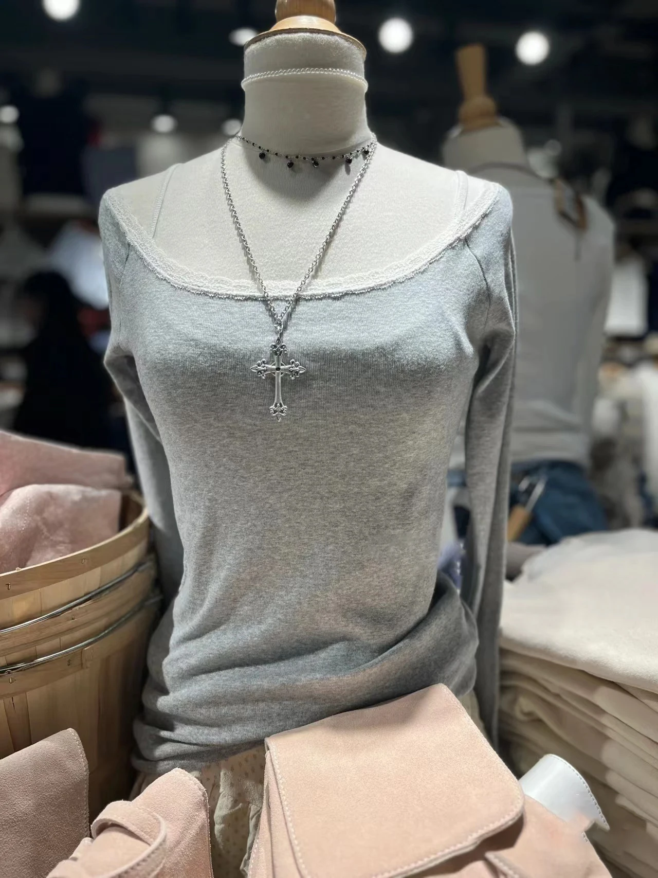 Кружевная лоскутная милая футболка с длинным рукавом для женщин, сексуальные хлопковые футболки с круглым вырезом, топы, осенние милые винтажные однотонные футболки Y2k