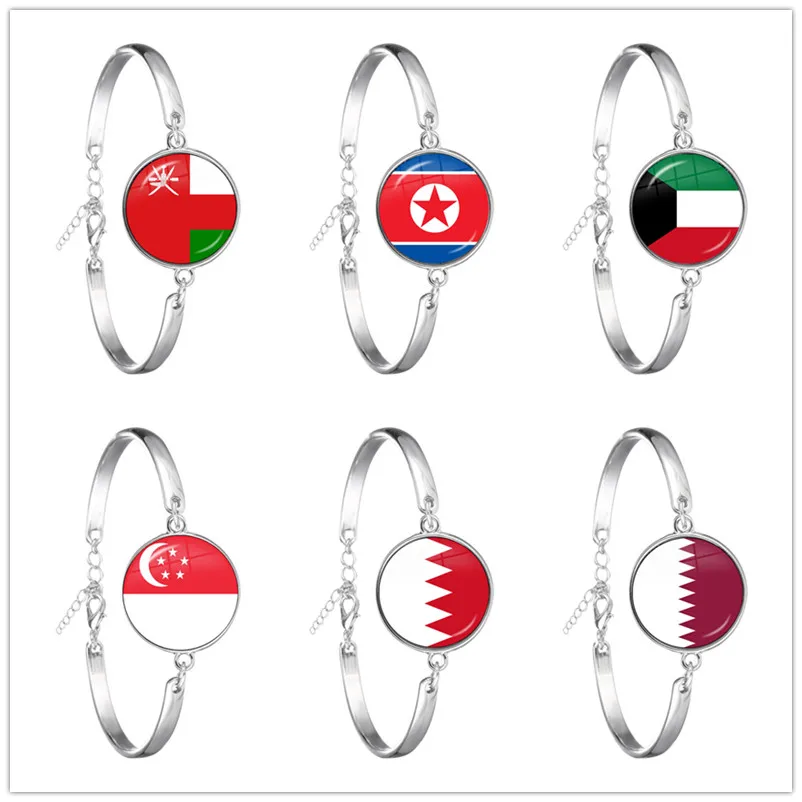 Кувейт, Катар, Северная Корея, Бахрейн, Оман, Сингапур Браслет С Национальным Флагом 18 мм Стеклянный Кабошон Цепочка Браслет Для Женщин Мужчин Подарок