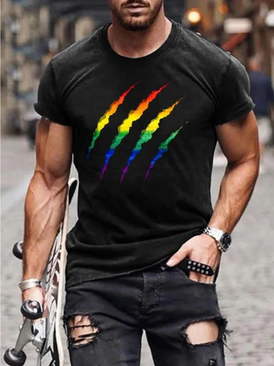 Летняя мужская повседневная футболка с круглым вырезом и коротким рукавом с принтом 2023, мужская футболка Rainbow Love, футболка с 3D-принтом