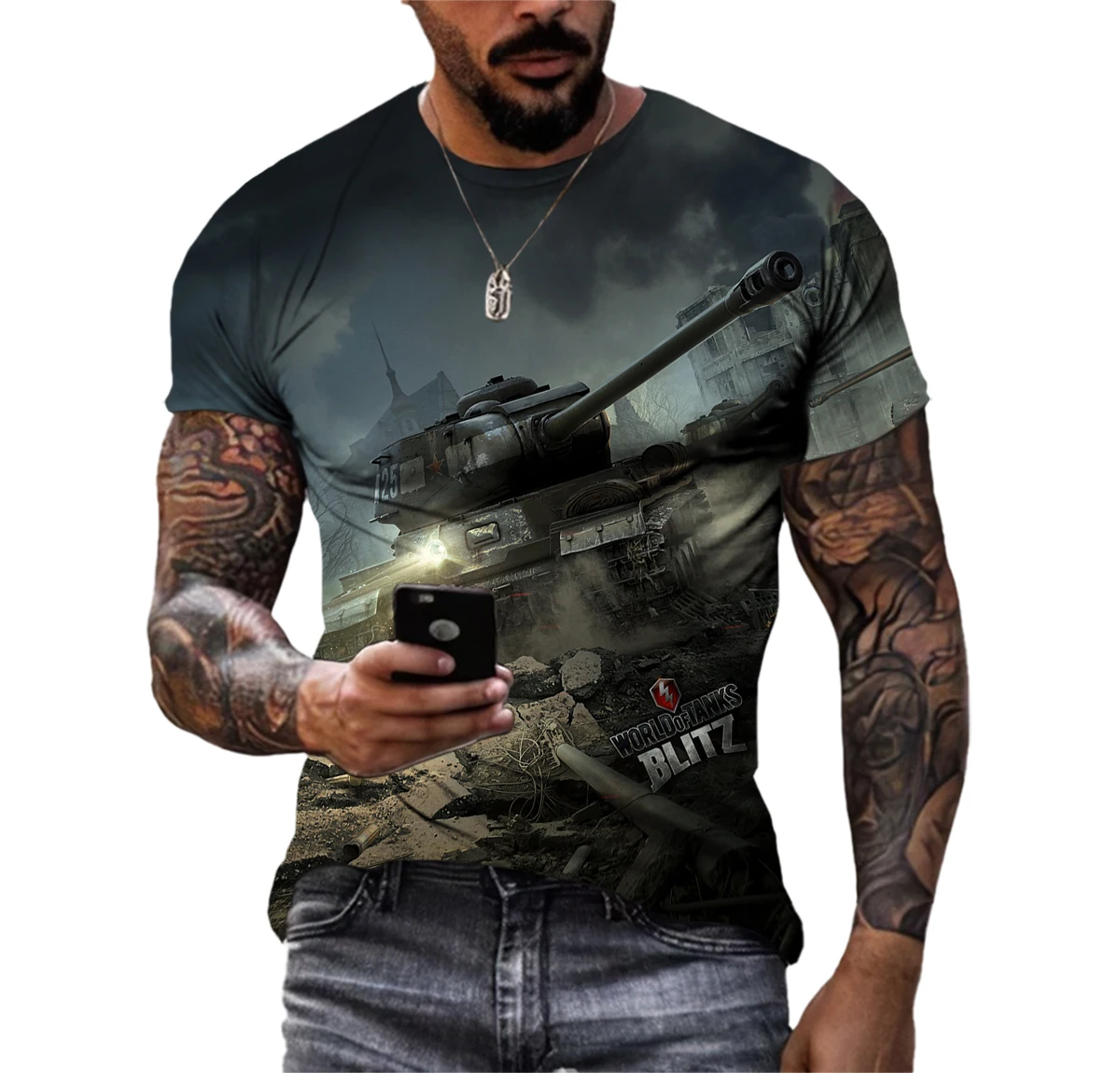 Летняя Мужская футболка 3D Tank War Game, Креативная Модная быстросохнущая Футболка с Короткими рукавами, Индивидуальность Крутого Парня, Армейские фанаты, Спортивная Ткань