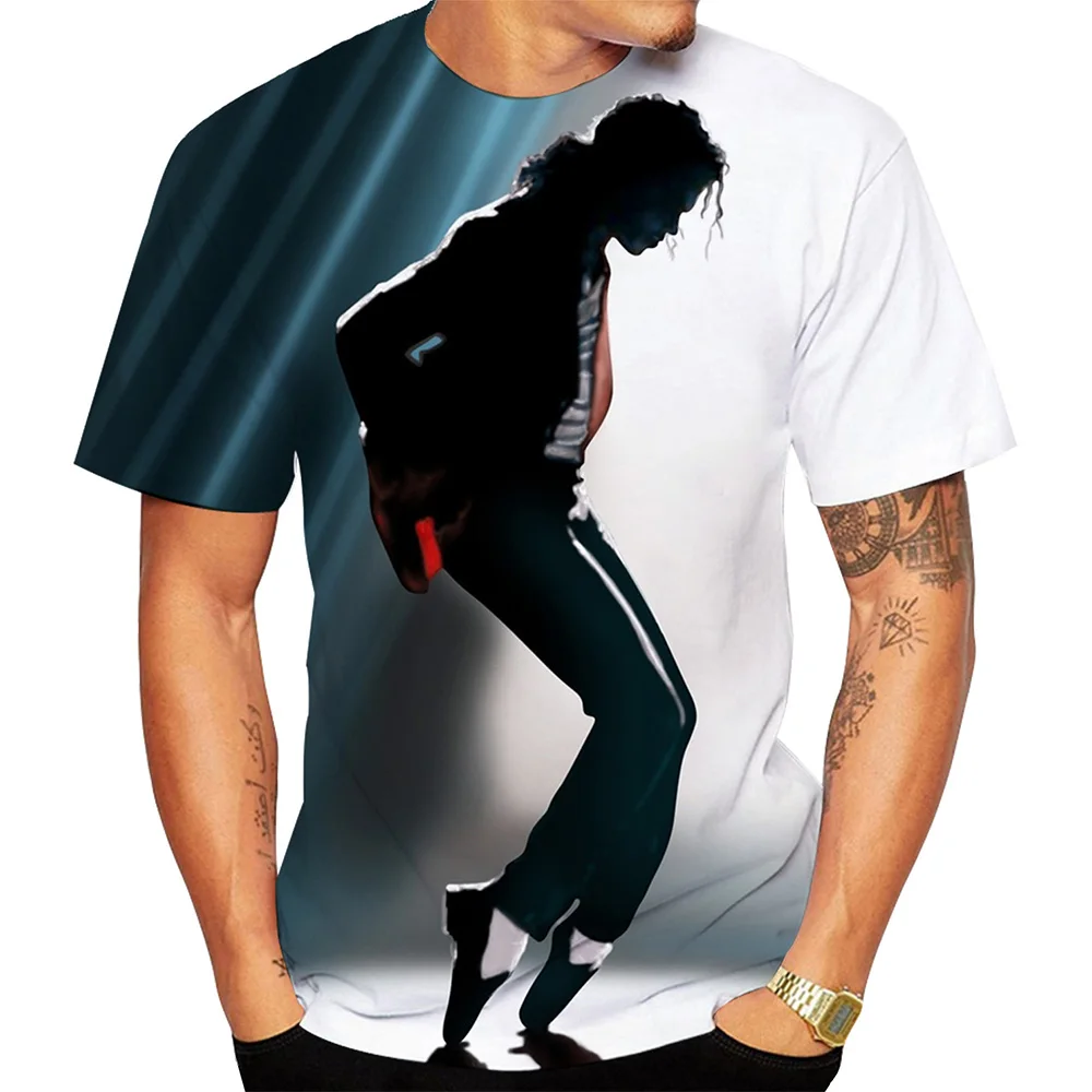 Летняя Мужская футболка с Круглым вырезом и 3D принтом Майкла Джексона, Повседневная Футболка Оверсайз С коротким Рукавом, Модные Пуловеры, Трендовая Мужская одежда