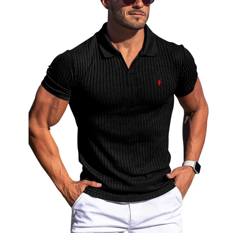 Летняя новая мужская рубашка поло, быстросохнущая дышащая эластичная футболка с отложным воротником и коротким рукавом, спортивная футболка для фитнеса и бега