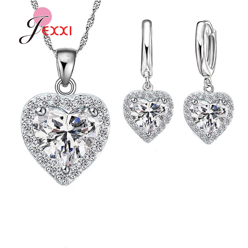 Лучшие наборы ювелирных изделий из стерлингового серебра 925 пробы, модное ожерелье в форме сердца, Серьги для женщин, свадебные украшения для девочек