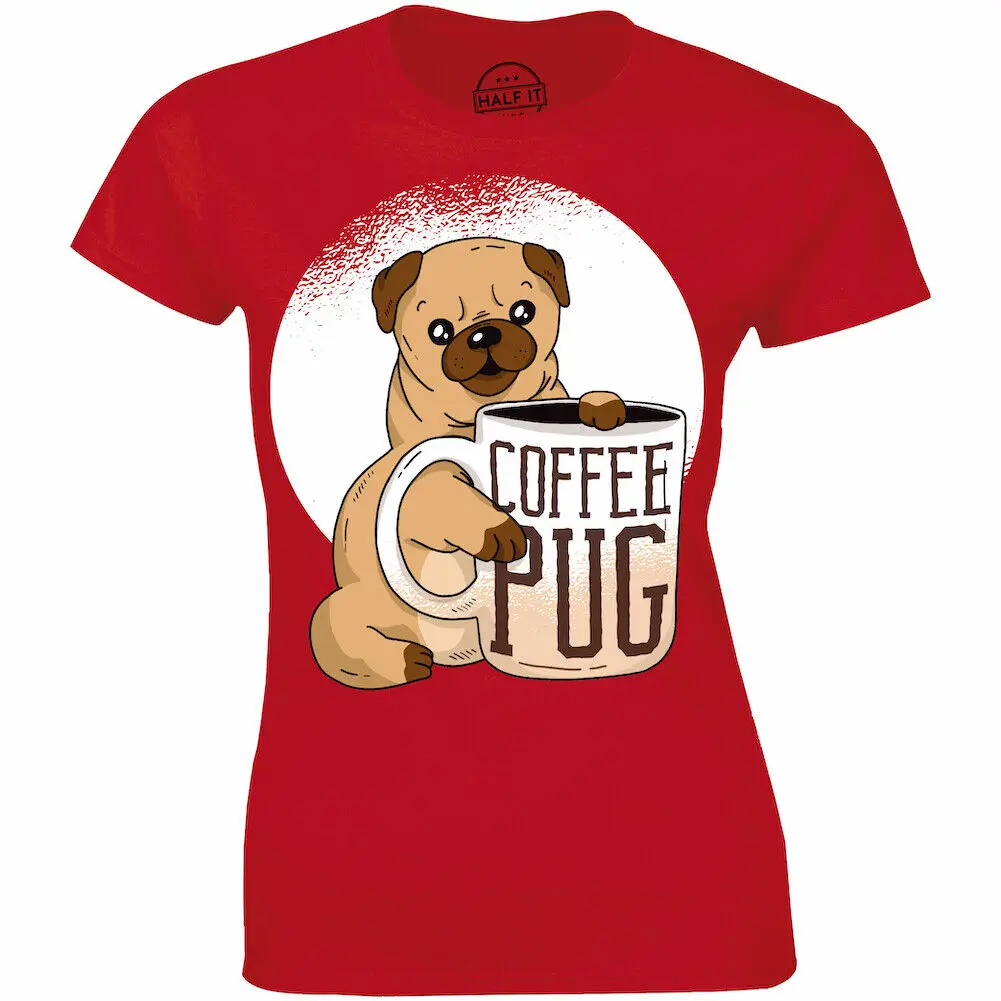 Милый мопс любит вареный кофе, подарочная рубашка для любителей кофеина, женская футболка