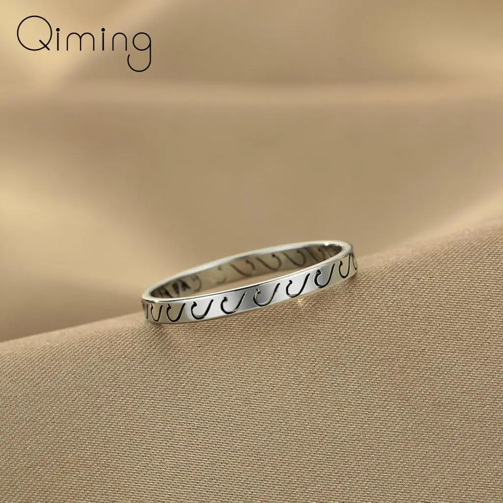 Минималистичные кольца с волнами из нержавеющей стали для женщин, ювелирные изделия Ocean, Серебряное Корейское наращиваемое кольцо