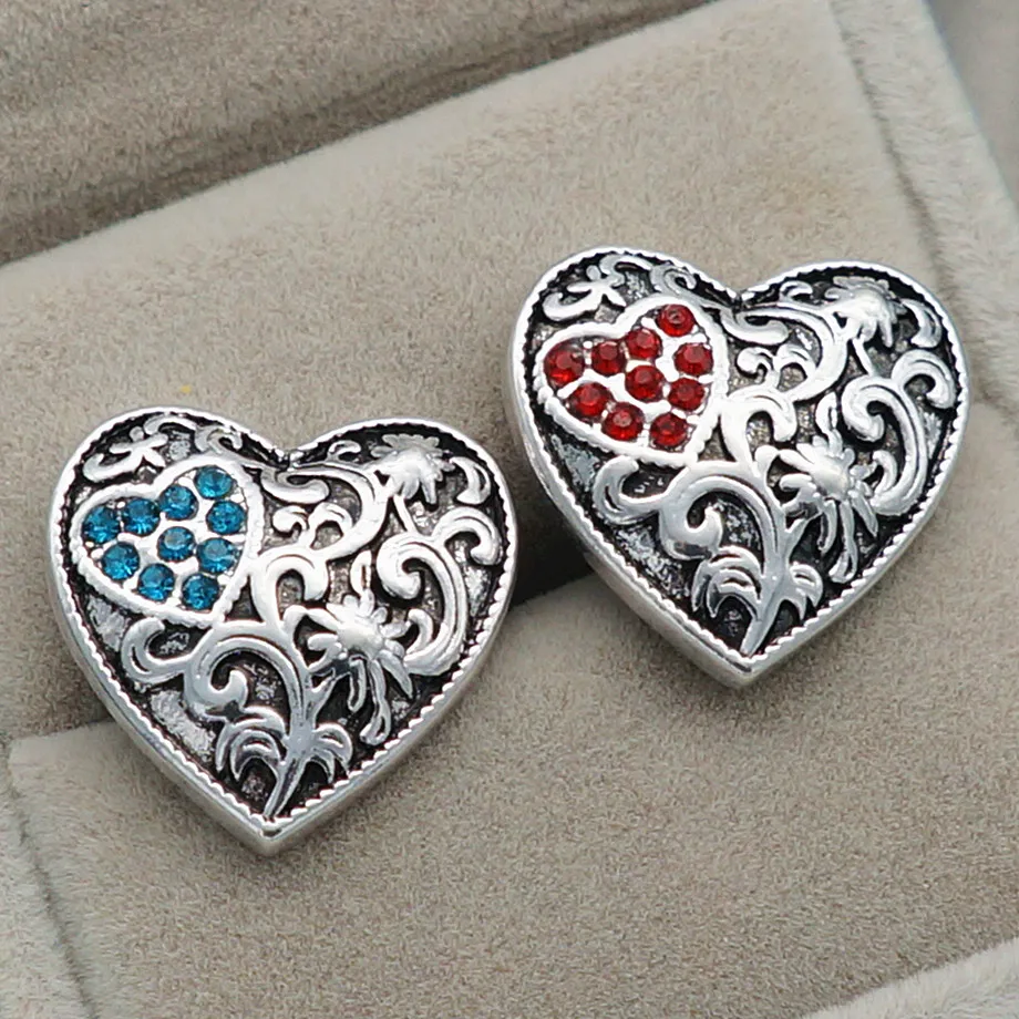 Мода красота сердце горный хрусталь узор 18 мм кнопки-защелки подходят браслет-защелка ювелирные изделия оптом KZ2087