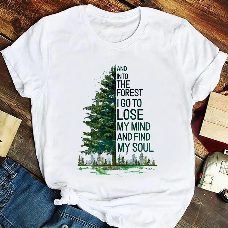 Модная повседневная одежда с акварельным рисунком Дерева, Новая летняя футболка с короткими рукавами, женская футболка с принтом приключений для кемпинга, Женская футболка