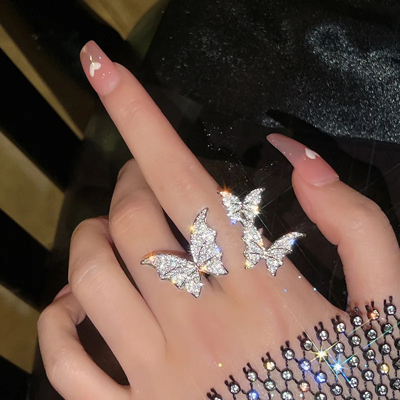 Модное кольцо с регулируемым отверстием в виде блестящей бабочки для женщин, Роскошное кольцо с кристаллами, Свадебная мода, Аксессуары для рук, ювелирные изделия