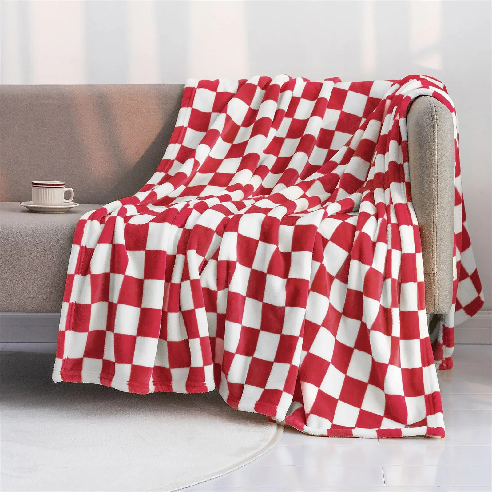 Модные Решетчатые Фланелевые одеяла, красно-Белая шахматная сетка, Тонкое стеганое одеяло с 3D-принтом, Офисное одеяло, Детские Уютные одеяла