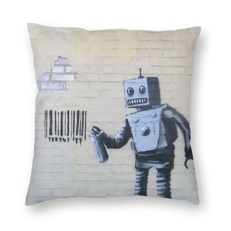 Модный робот-граффити Banksy Cheeky Square Throw Pillow Case Home Decor с 3D двусторонним принтом уличного искусства, чехол для подушки для автомобиля