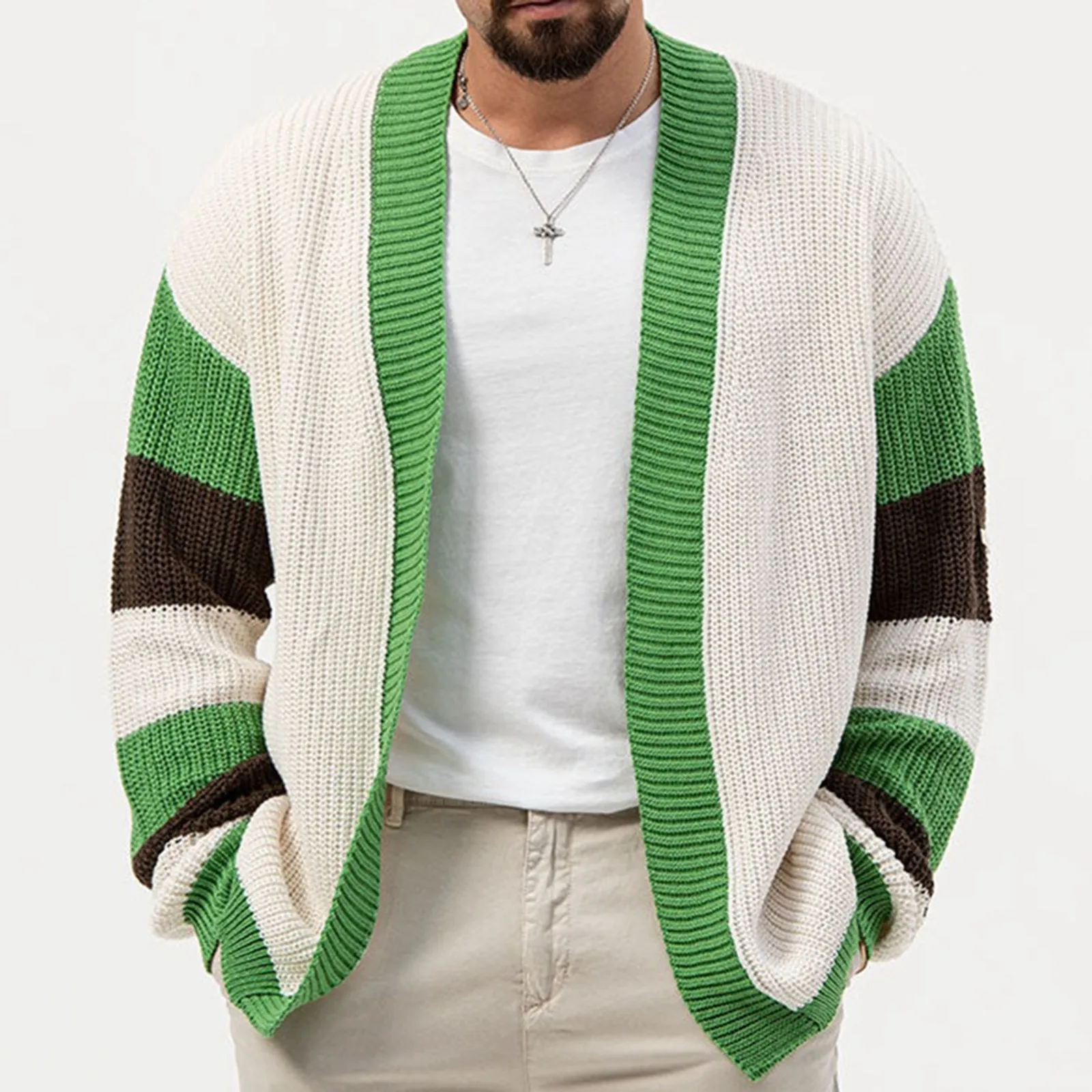Мужская одежда, зимняя мужская утепленная Контрастная цветовая гамма, высококачественный кардиган, свитер, вязаная теплая куртка Jaqueta Masculina