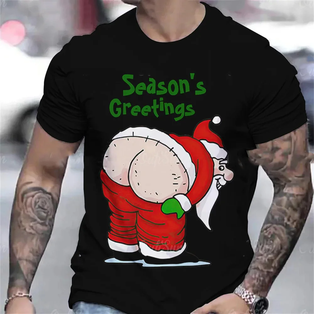 Мужская рождественская футболка с забавным Санта-Клаусом, футболки с принтом с коротким рукавом, Летние мужские футболки Оверсайз, шикарная индивидуальность, уличная одежда