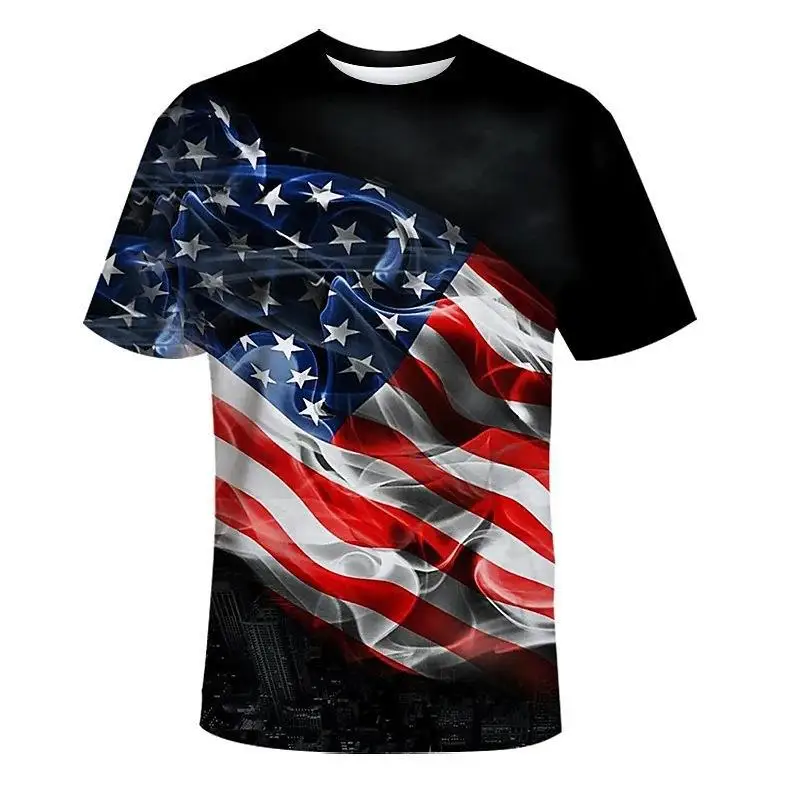 Мужская футболка с графической 3D-печатью американского флага, летняя винтажная одежда с коротким рукавом, футболки Оверсайз, топы