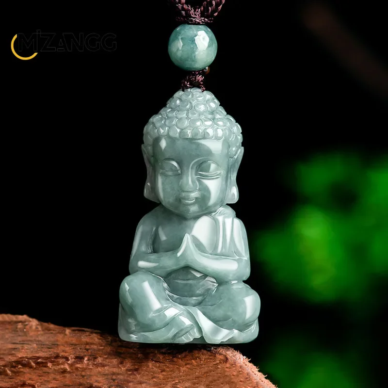 Мьянманский жадеит, Голубая вода, Трехмерный Кулон с детенышем Будды, вырезанный вручную Будда, Мужское и женское нефритовое ожерелье, Талисманы удачи