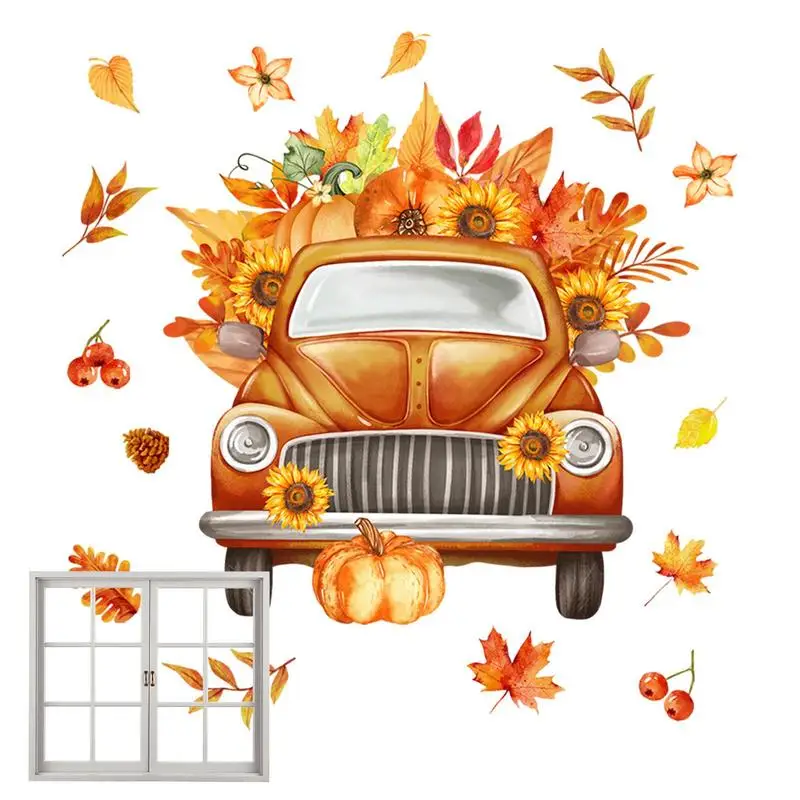 Накладки на осенние окна Осенние украшения на окна Двухсторонние осенние наклейки из листьев тыквы Осеннее окно дома на День Благодарения