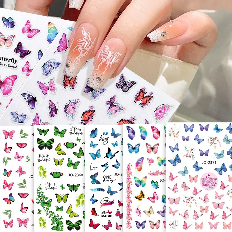 Наклейка для женского нейл-арта 2023 Новая наклейка для ногтей в виде бабочки в стиле INS, красочное украшение для ногтей в виде цветка бабочки своими руками
