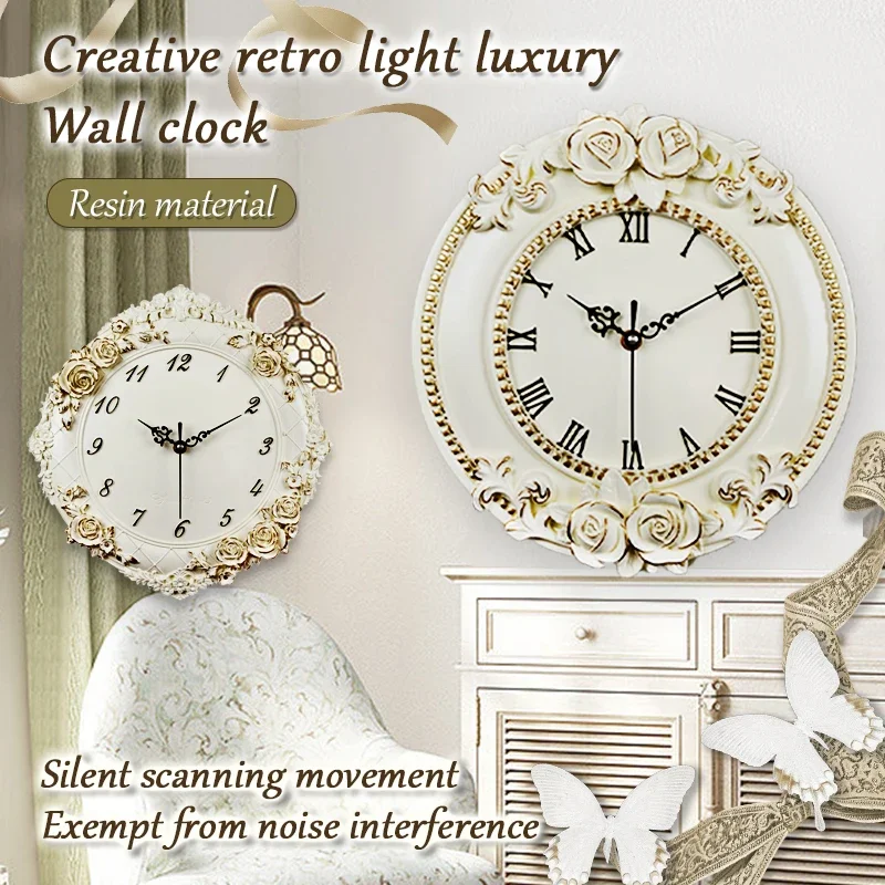 Настенные часы из европейской креативной смолы для гостиной, бытовые Коммерческие украшения для дома, немой ретро-свет, роскошные настенные часы