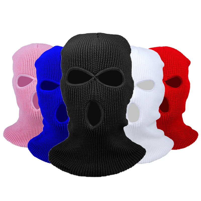 Новая модная лыжная маска с 3 отверстиями, закрывающая все лицо, зимняя балаклава, теплая трикотажная маска для занятий спортом на открытом воздухе
