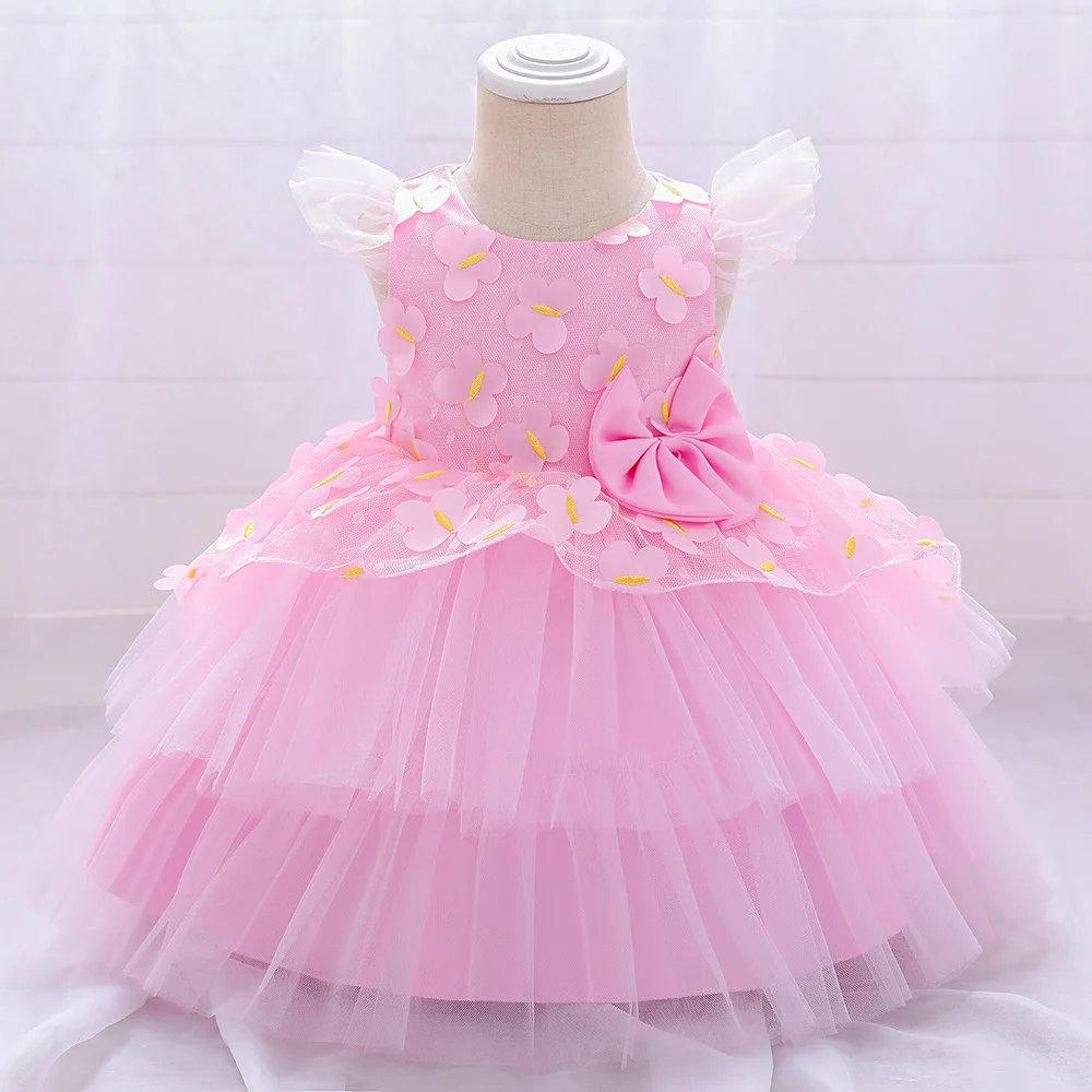 Новая одежда для маленьких девочек, летящие рукава, кружевное платье для групповой стирки, платья принцессы с бантом, свадебное вечернее платье для девочек, Пасхальный костюм