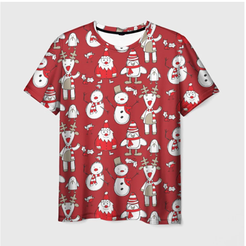 Новая рождественская одежда с 3D мелким рисунком, модная мужская женская повседневная детская футболка с круглым вырезом и коротким рукавом