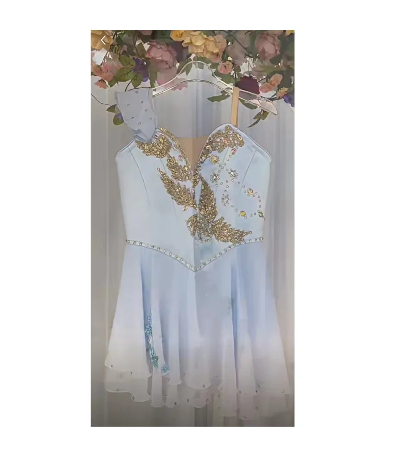 Новая юбка-пачка Cupid Magic lady variation от кутюр с короткой фатиновой юбкой небесно-голубого цвета, инкрустированная бриллиантами, конкурсное танцевальное платье