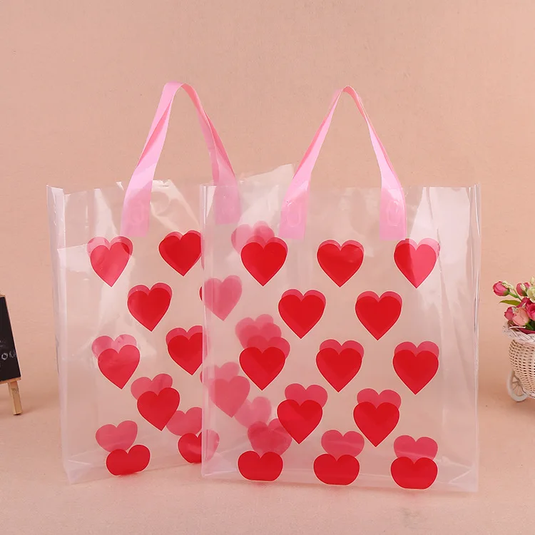 Новые 2019 Прозрачные полиэтиленовые хозяйственные сумки, Пластиковые подарочные пакеты, Тканевые хозяйственные сумки для хранения с ручкой, сумки для вечеринок Love Heart