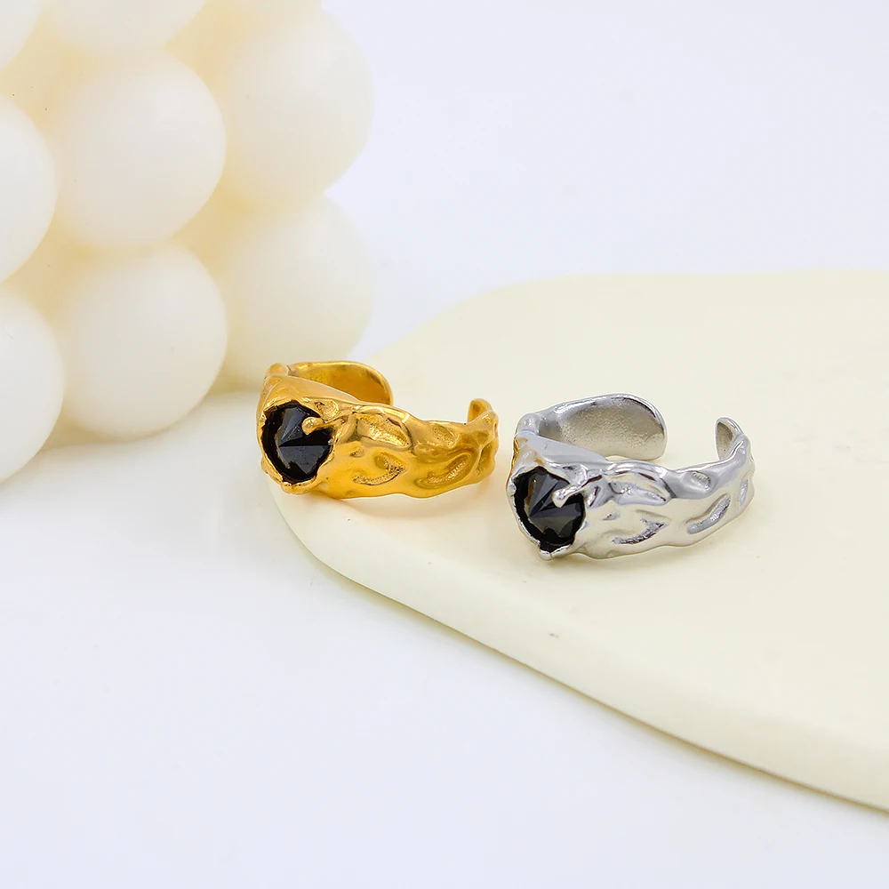 Новые кольца с черным цирконием, массивные ювелирные изделия из золота 18 карат, для женщин, высококачественное Винтажное свадебное кольцо из нержавеющей стали