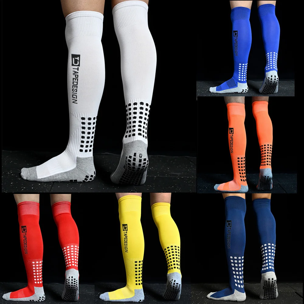 Новые мужские нескользящие футбольные носки с высоким коленом, дышащая подошва для велоспорта, пеших прогулок, спортивных тренировок, длинные футбольные носки