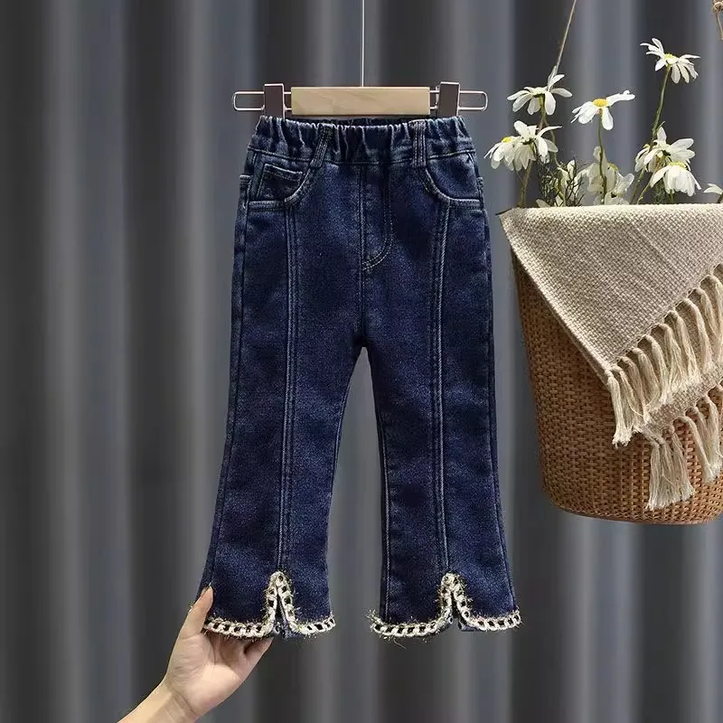 Новые осенне-зимние плюшевые цельнокроеные джинсы для девочек, теплая универсальная мягкая уличная мода, свободная эластичность