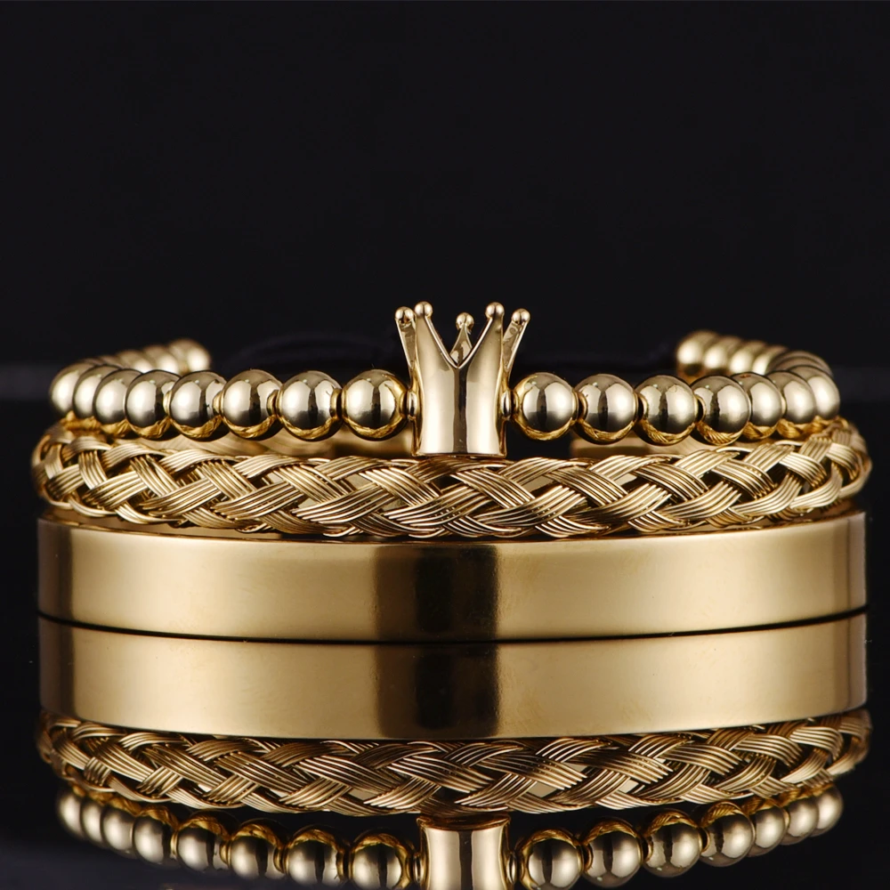 Новый дизайн Плетеный браслет ручной работы в стиле хип-хоп Для мужчин, набор браслетов с полированной Короной, роскошные ювелирные изделия Ment, прямая поставка