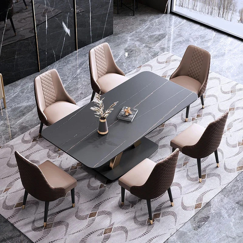 Обеденный стол из светлой роскошной каменной плиты, Высококачественная прямоугольная мраморная бытовая техника для небольшой квартиры, современный простой яркий мебельный гарнитур